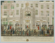 32422 Afbeelding van het met vetpotjes verlichte feestgebouw, opgericht vóór het logement Het Nieuw Kasteel van ...